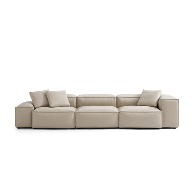 Flex Modular Black Genuine Leather Sofa-Beige-142.9"-Low & High