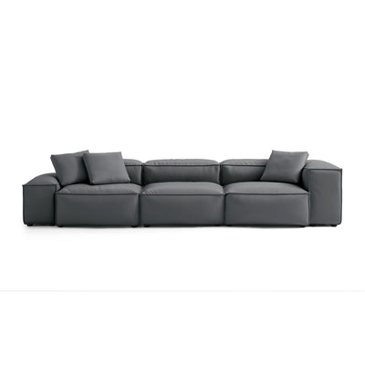 Flex Modular Black Genuine Leather Sofa-Dark Gray-142.9"-Low & High