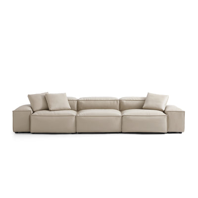 Flex Modular Black Genuine Leather Sofa-Beige-142.9"-Low