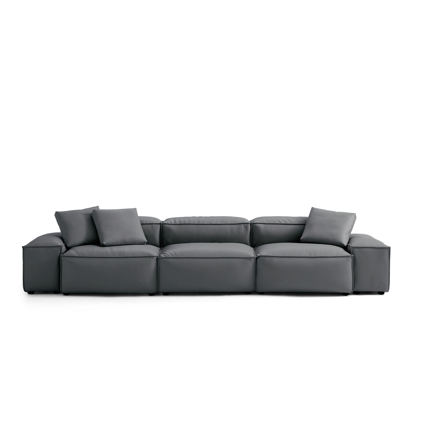 Flex Modular Black Genuine Leather Sofa-Dark Gray-142.9"-Low