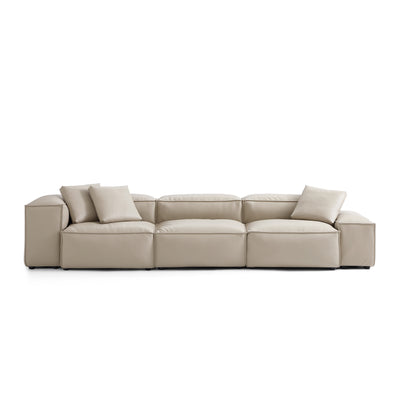 Flex Modular Black Genuine Leather Sofa-Beige-142.9"-Low & High