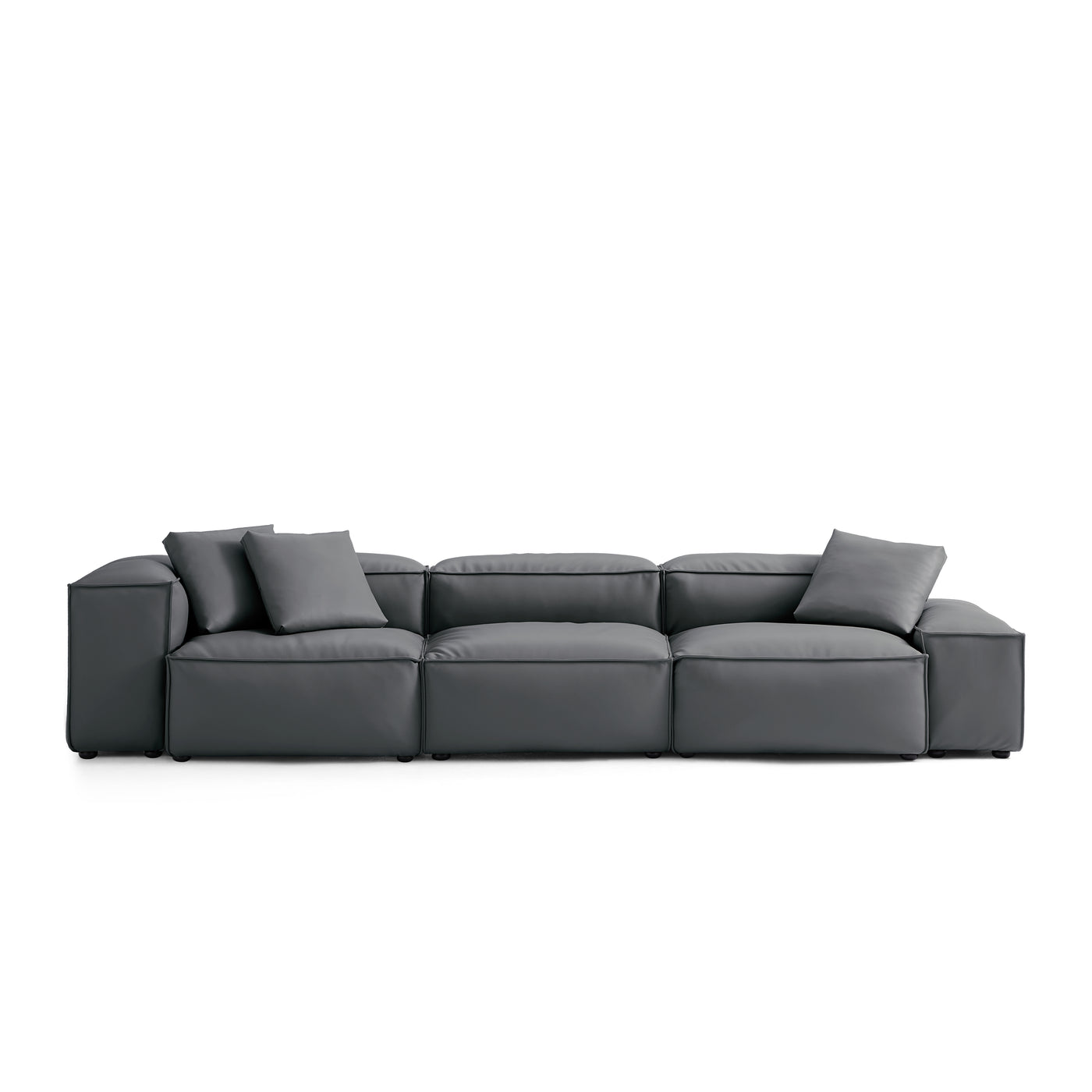 Flex Modular Black Genuine Leather Sofa-Dark Gray-142.9"-Low & High