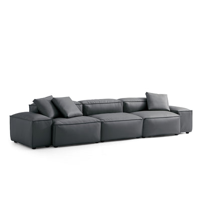 Flex Modular Black Genuine Leather Sofa-Dark Gray-142.9"-Low