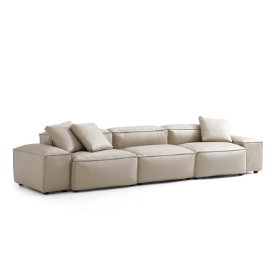 Flex Modular Black Genuine Leather Sofa-Beige-142.9"-Low