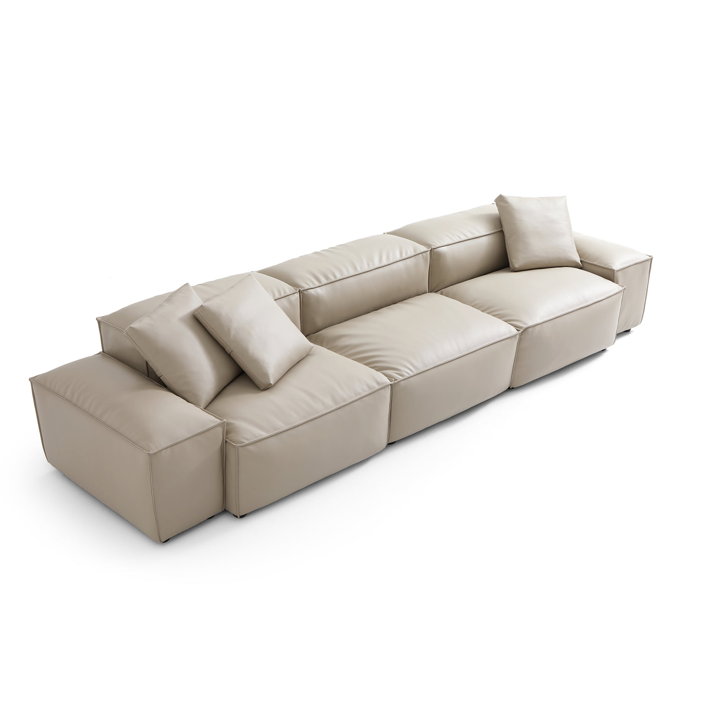 Flex Modular Black Genuine Leather Sofa-Beige-142.9"-Low