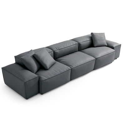 Flex Modular Black Genuine Leather Sofa-Dark Gray-142.9"-Low