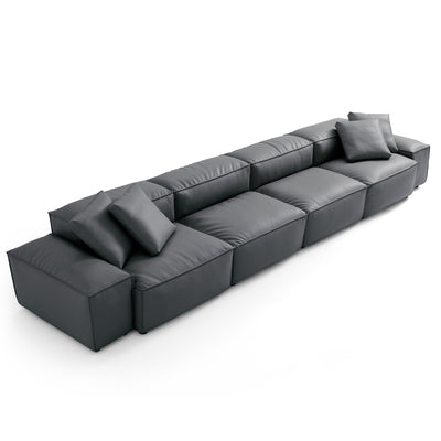 Flex Modular Black Genuine Leather Sofa-Dark Gray-180.3"-Low