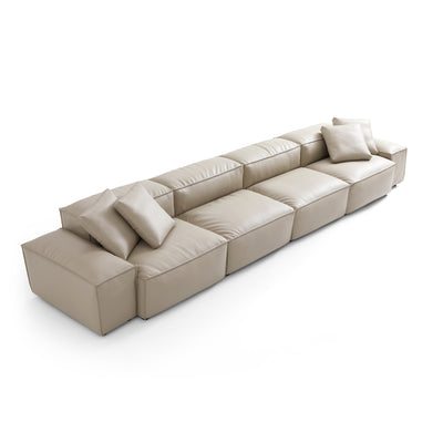 Flex Modular Black Genuine Leather Sofa-Beige-180.3"-Low