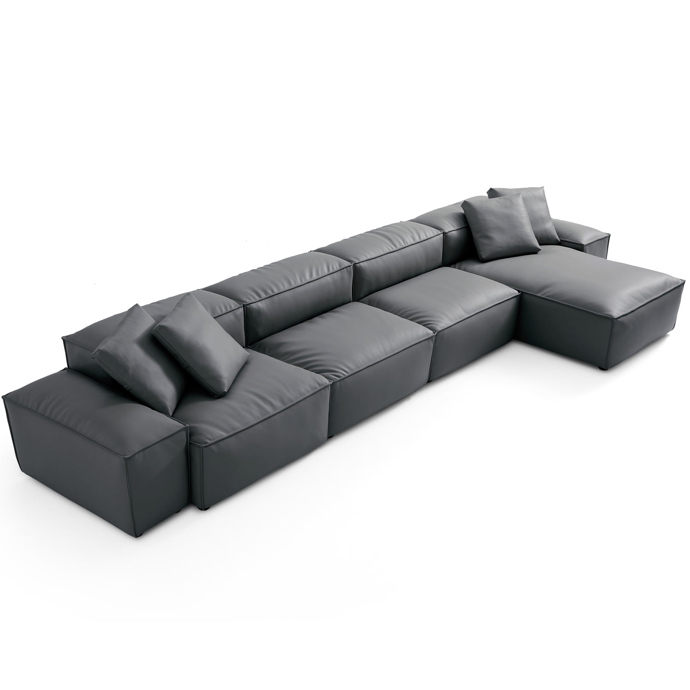 Flex Modular Black Genuine Leather Sectional-Dark Gray-180.3"-Low