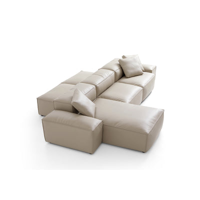 Flex Modular Black Genuine Leather Double Sided Sectional-Beige-142.9"-Low