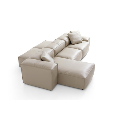 Flex Modular Black Genuine Leather Double Sided Sectional-Beige-142.9"-Low & High