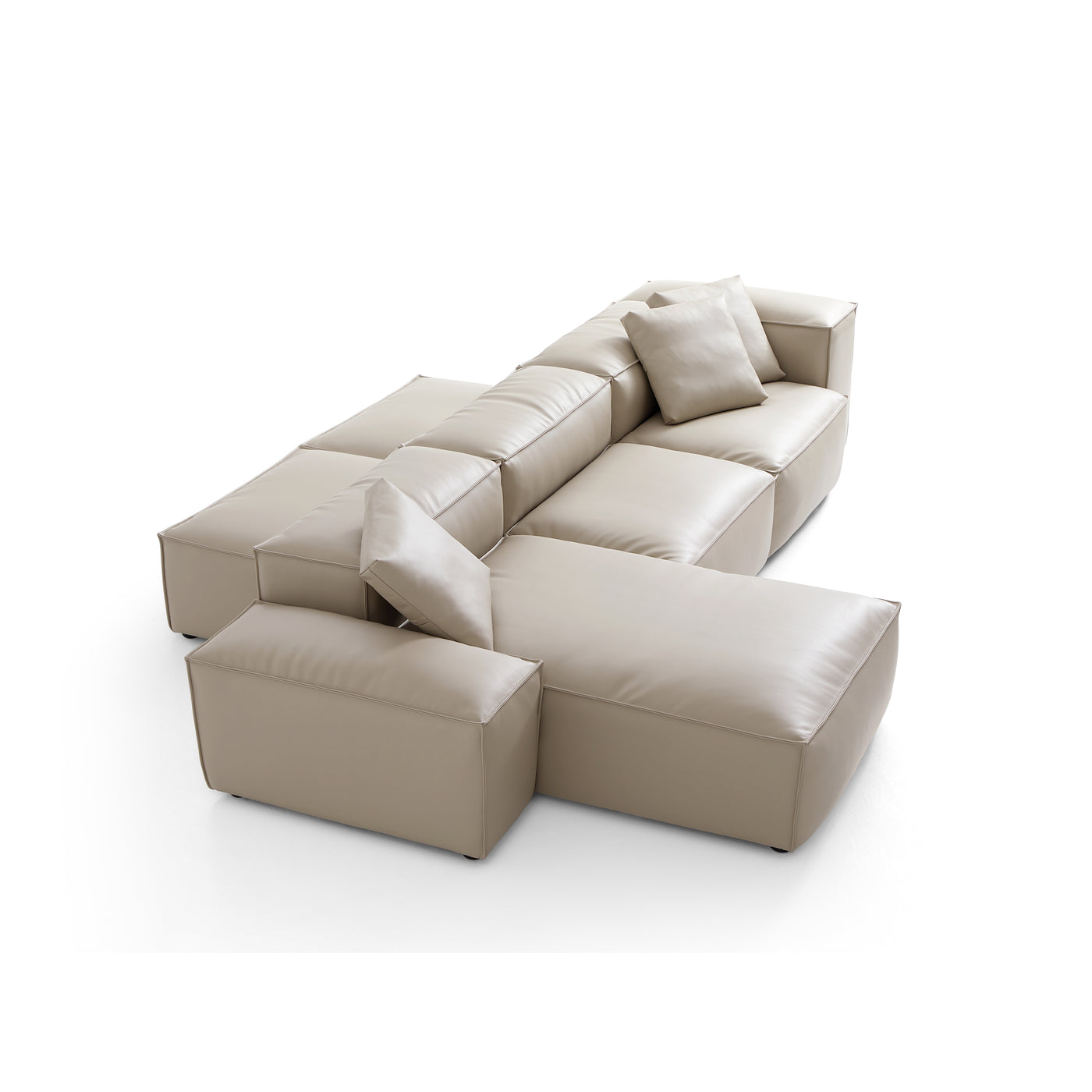 Flex Modular Black Genuine Leather Double Sided Sectional-Beige-142.9"-Low & High