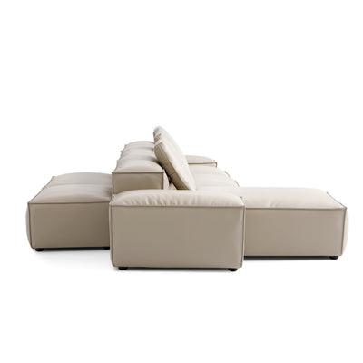 Flex Modular Black Genuine Leather Double Sided Sectional-Beige-105.5"-Low