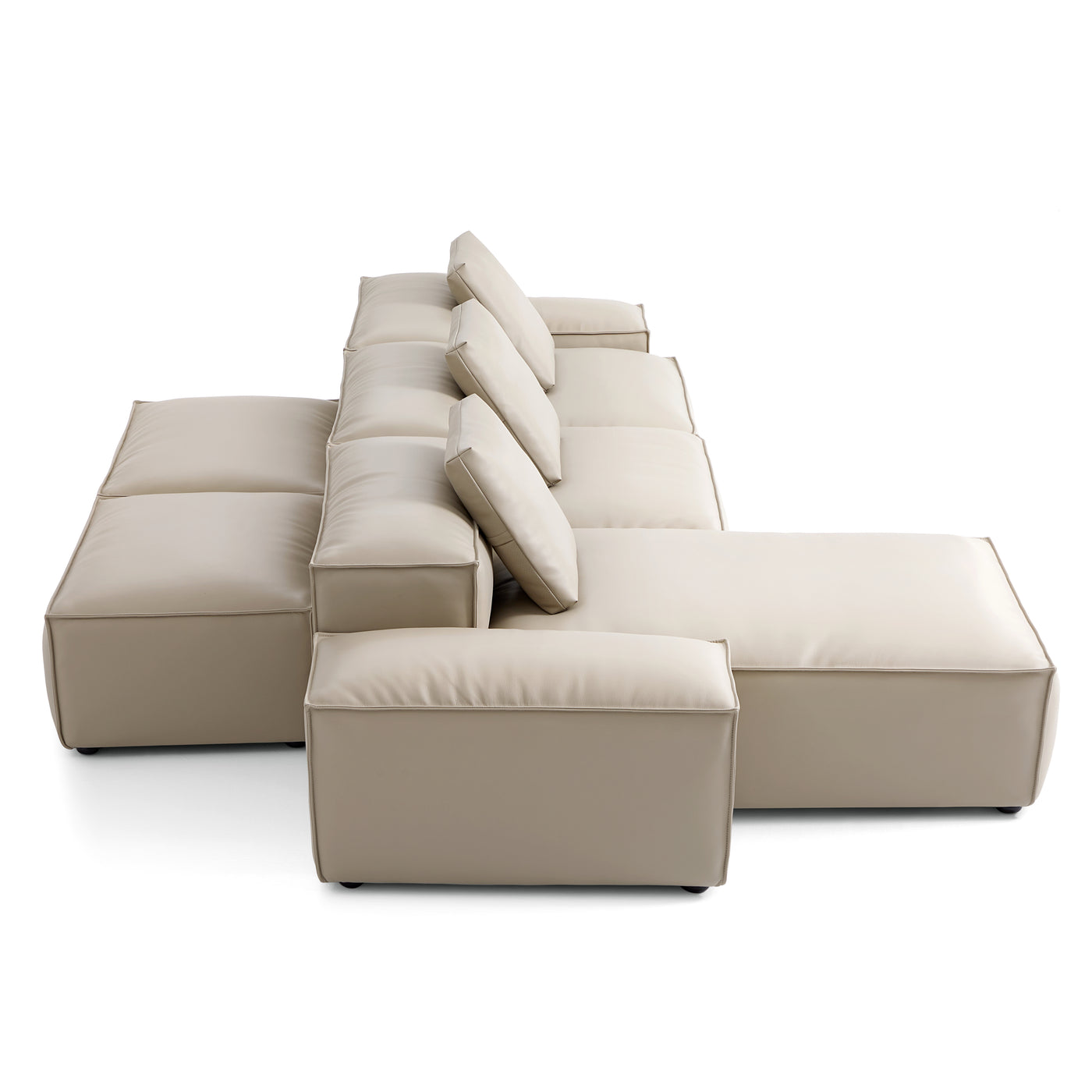 Flex Modular Black Genuine Leather Double Sided Sectional-Beige-142.9"-Low