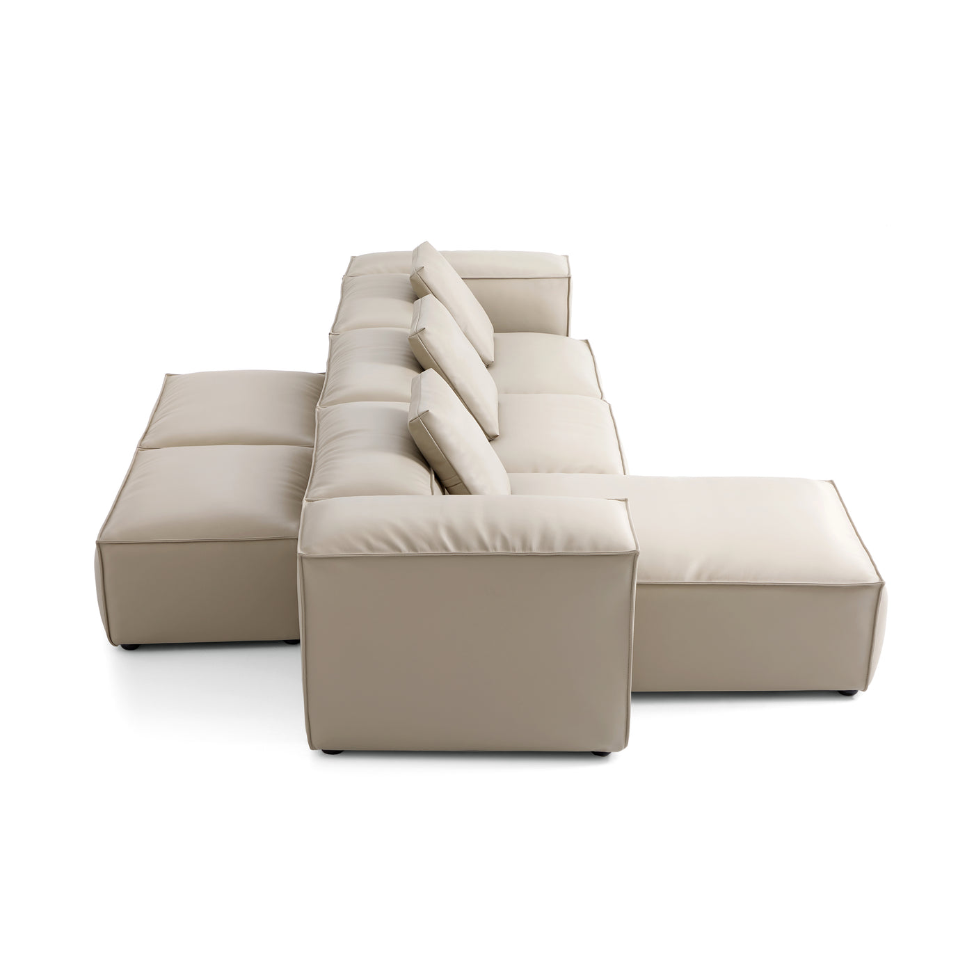 Flex Modular Black Genuine Leather Double Sided Sectional-Beige-142.9"-High