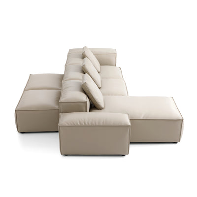 Flex Modular Black Genuine Leather Double Sided Sectional-Beige-142.9"-Low & High