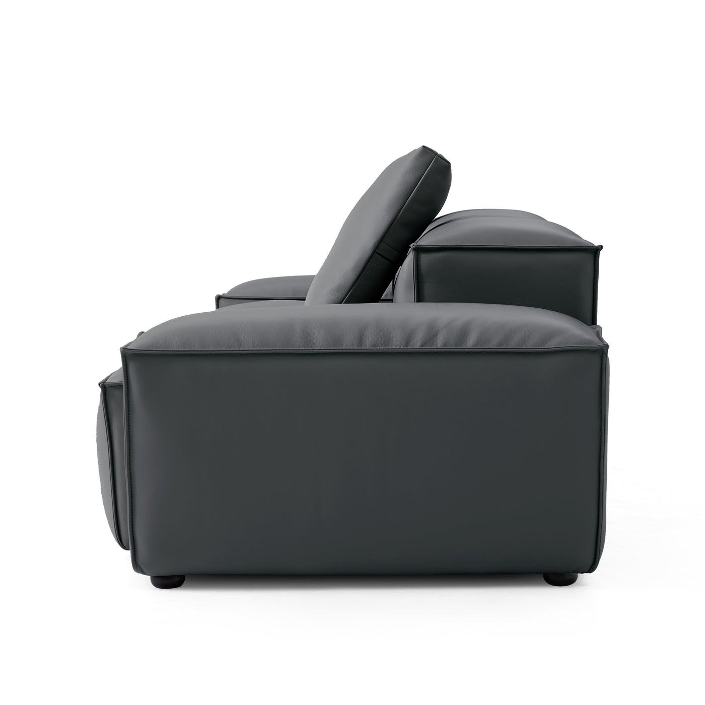 Flex Modular Black Genuine Leather Sofa-Dark Gray