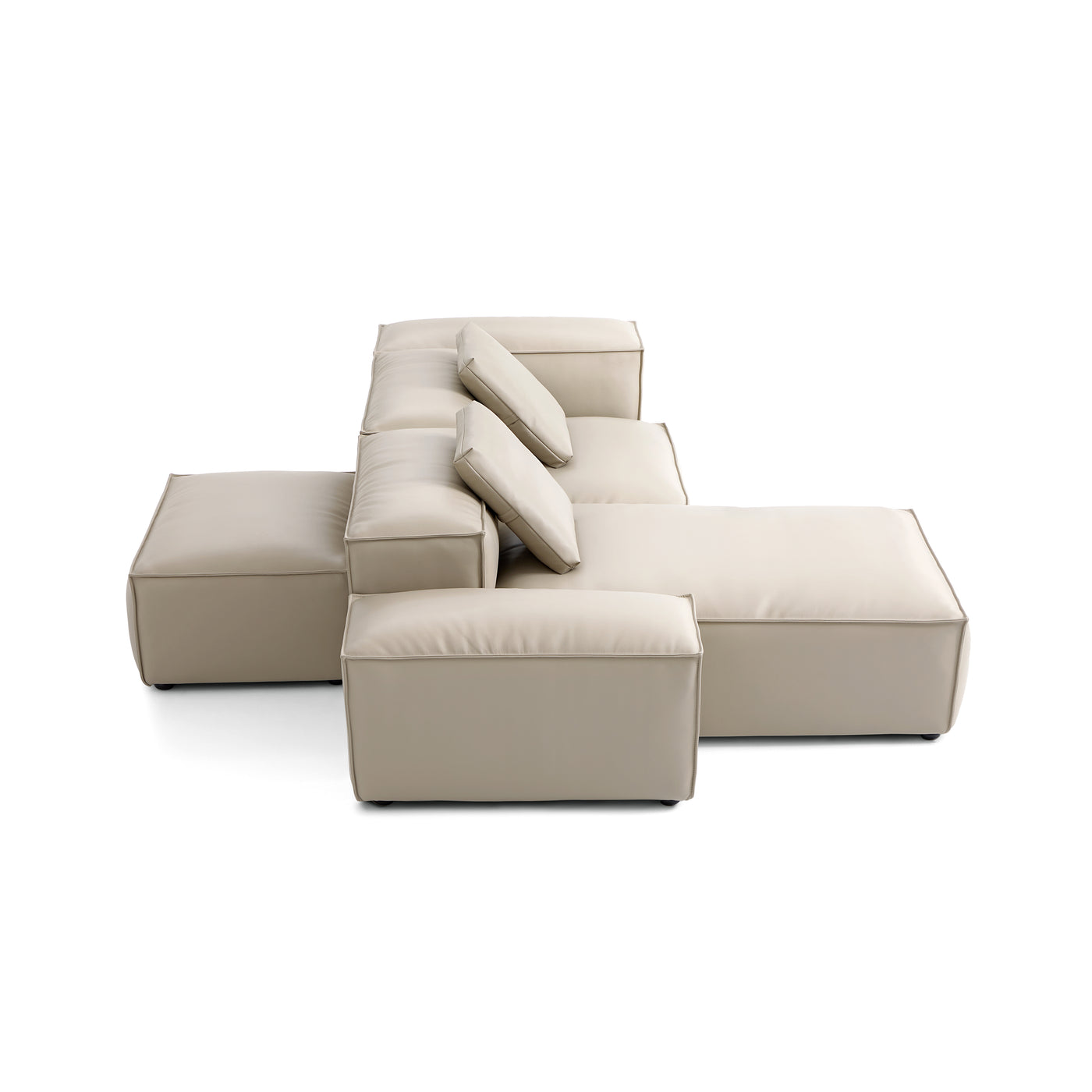 Flex Modular Black Genuine Leather Double Sided Sectional-Beige-105.5"-Low & High