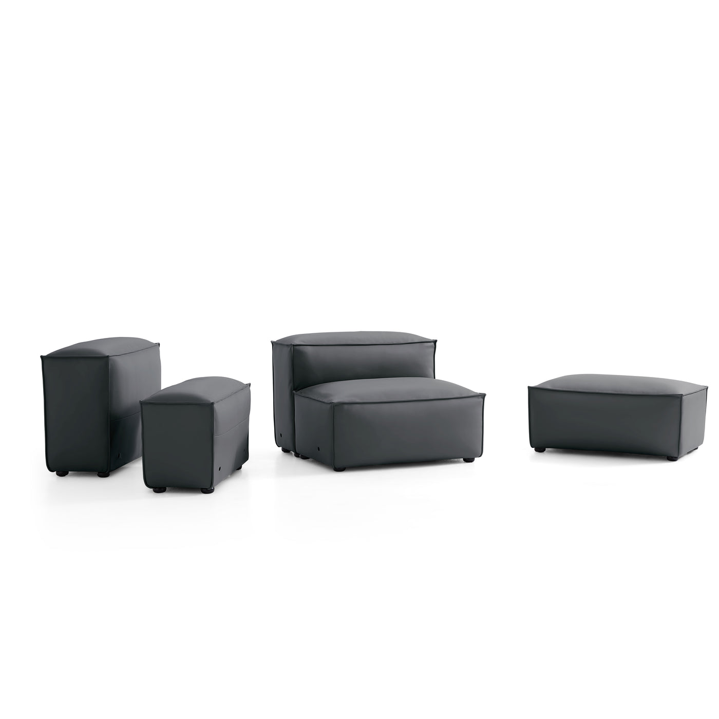 Flex Modular Black Genuine Leather Sectional-Dark Gray-142.9"