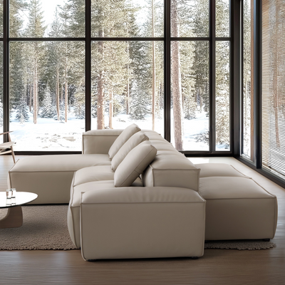 Cube Modular Beige Genuine Leather Double-Sided Sectional