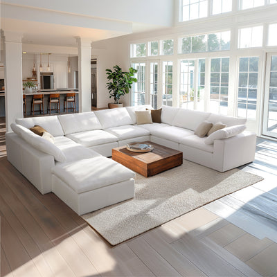 Tender Wabi Sabi U Shaped Sectional with One Open End-White