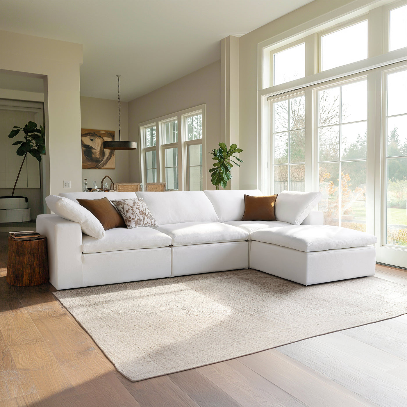 Tender Wabi Sabi White Sofa and Regular Ottoman-White