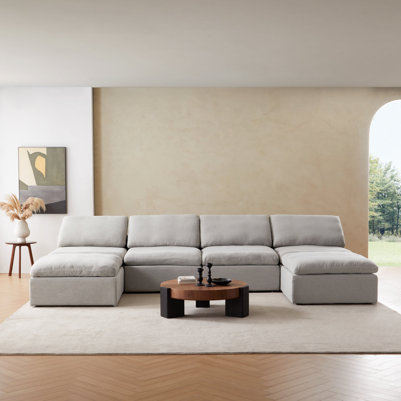 Sale Tender Armless Sofa-Gray-4 Seater (149.6″) + 2 Ottoman (74.8″)