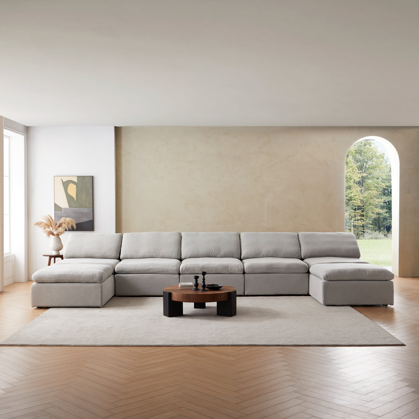 Sale Tender Armless Sofa-Gray-5 Seater (187″) + 2 Ottoman (74.8″)