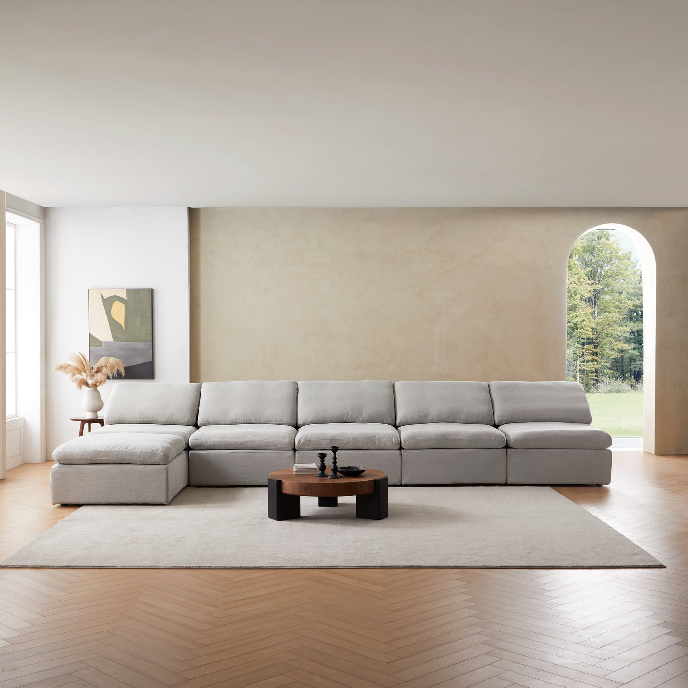 Sale Tender Armless Sofa-Gray-5 Seater (187″) + 1 Ottoman (37.4″)