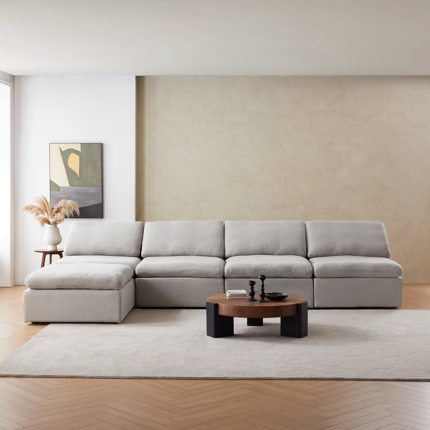 Sale Tender Armless Sofa-Gray-4 Seater (149.6″) + 1 Ottoman (37.4″)