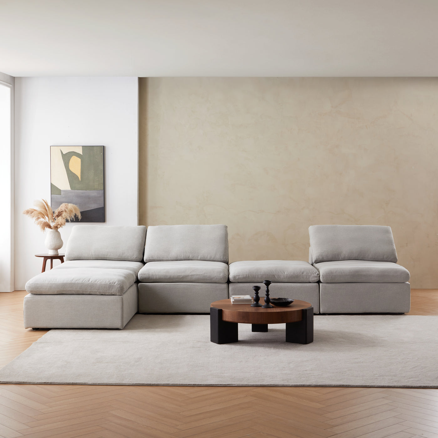 Sale Tender Armless Sofa-Gray-112.2″-3 Seater (112.2″) + 2 Ottoman (74.8″)