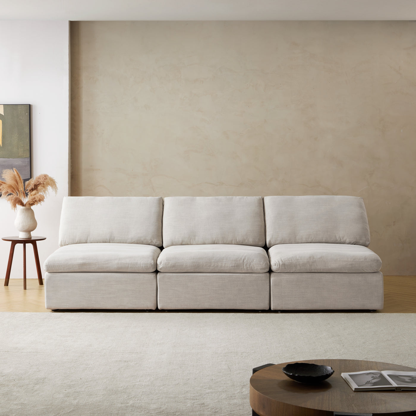 Sale Tender Armless Sofa-Sand-3 Seater (112.2″)