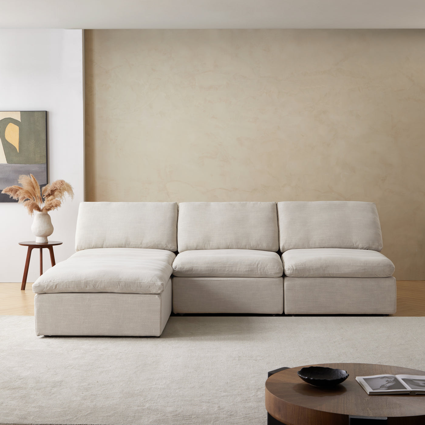 Sale Tender Armless Sofa-Sand-3 Seater (112.2″) + 1 Ottoman (37.4″)