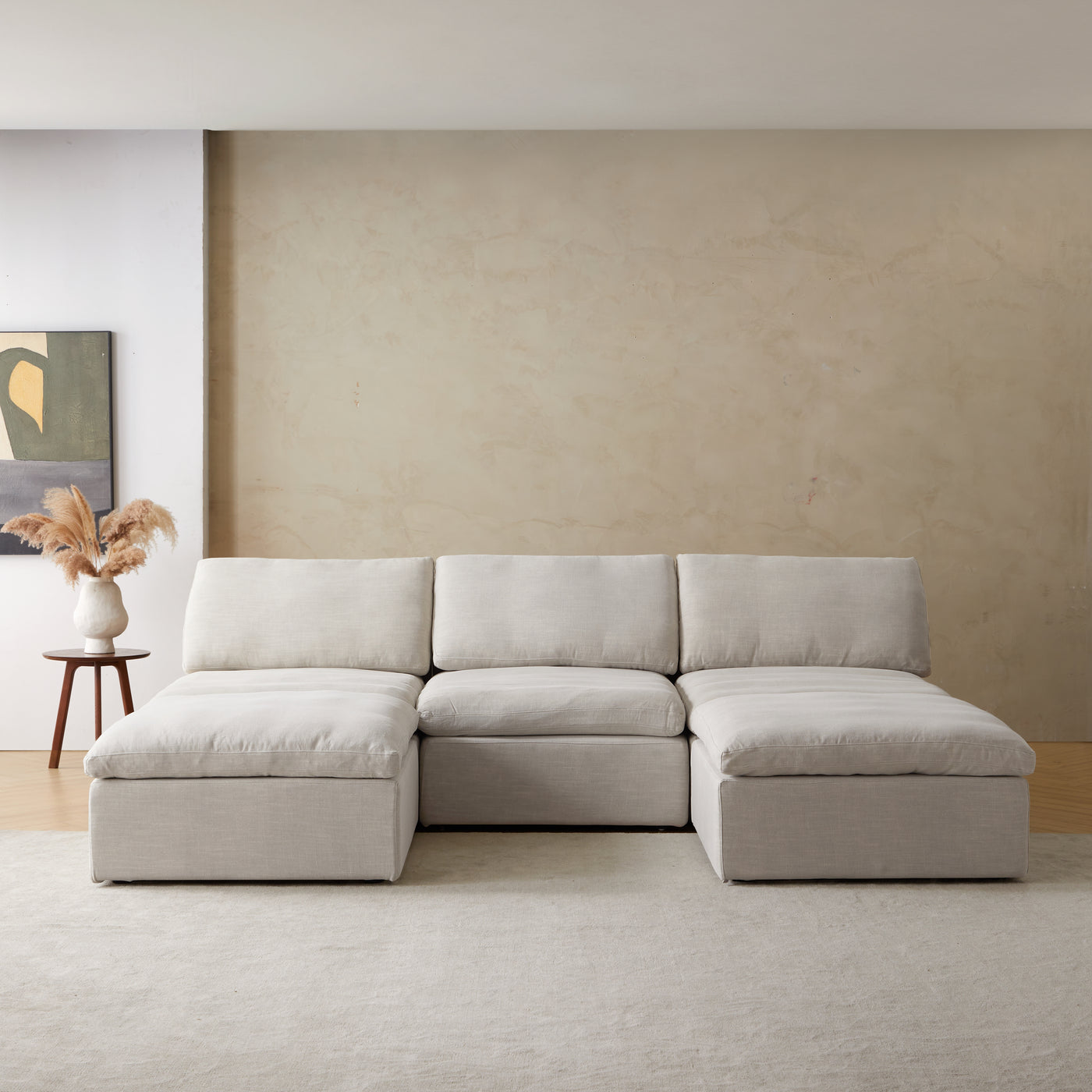 Sale Tender Armless Sofa-Sand-3 Seater (112.2″) + 2 Ottoman (74.8″)