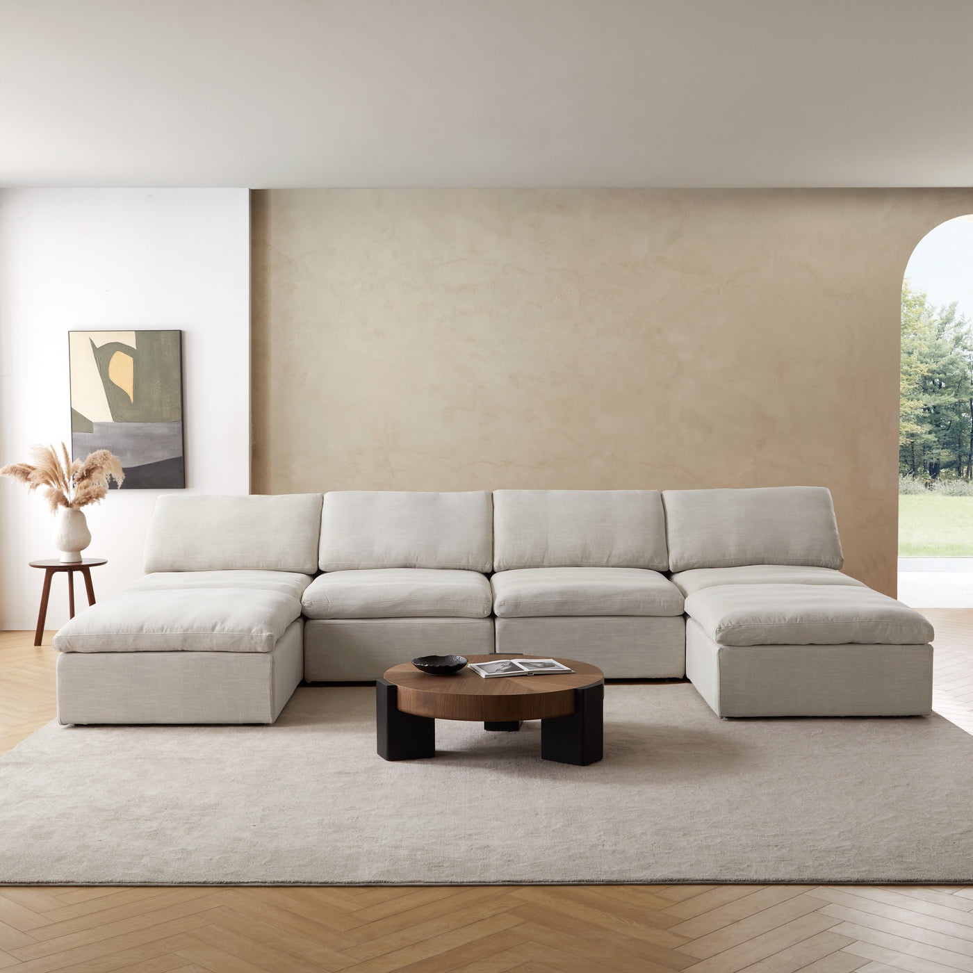 Sale Tender Armless Sofa-Sand-4 Seater (149.6″) + 2 Ottoman (74.8″)