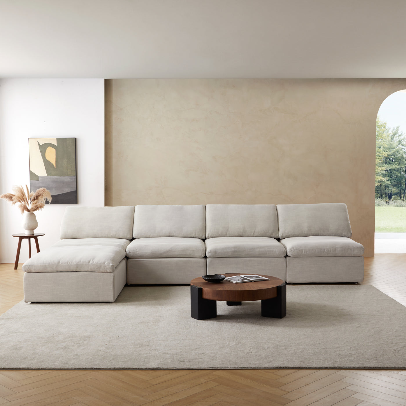 Sale Tender Armless Sofa-Sand-4 Seater (149.6″) + 1 Ottoman (37.4″)