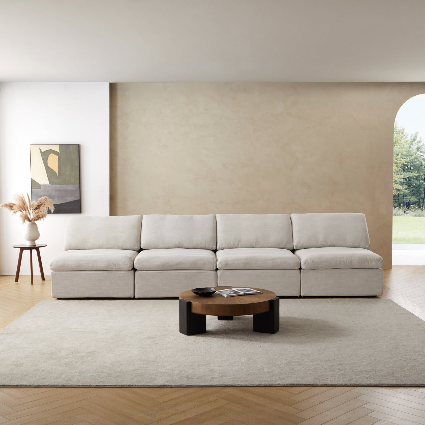Sale Tender Armless Sofa-Sand-4 Seater (149.6″)
