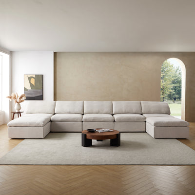 Sale Tender Armless Sofa-Sand-5 Seater (187″) + 2 Ottoman (74.8″)