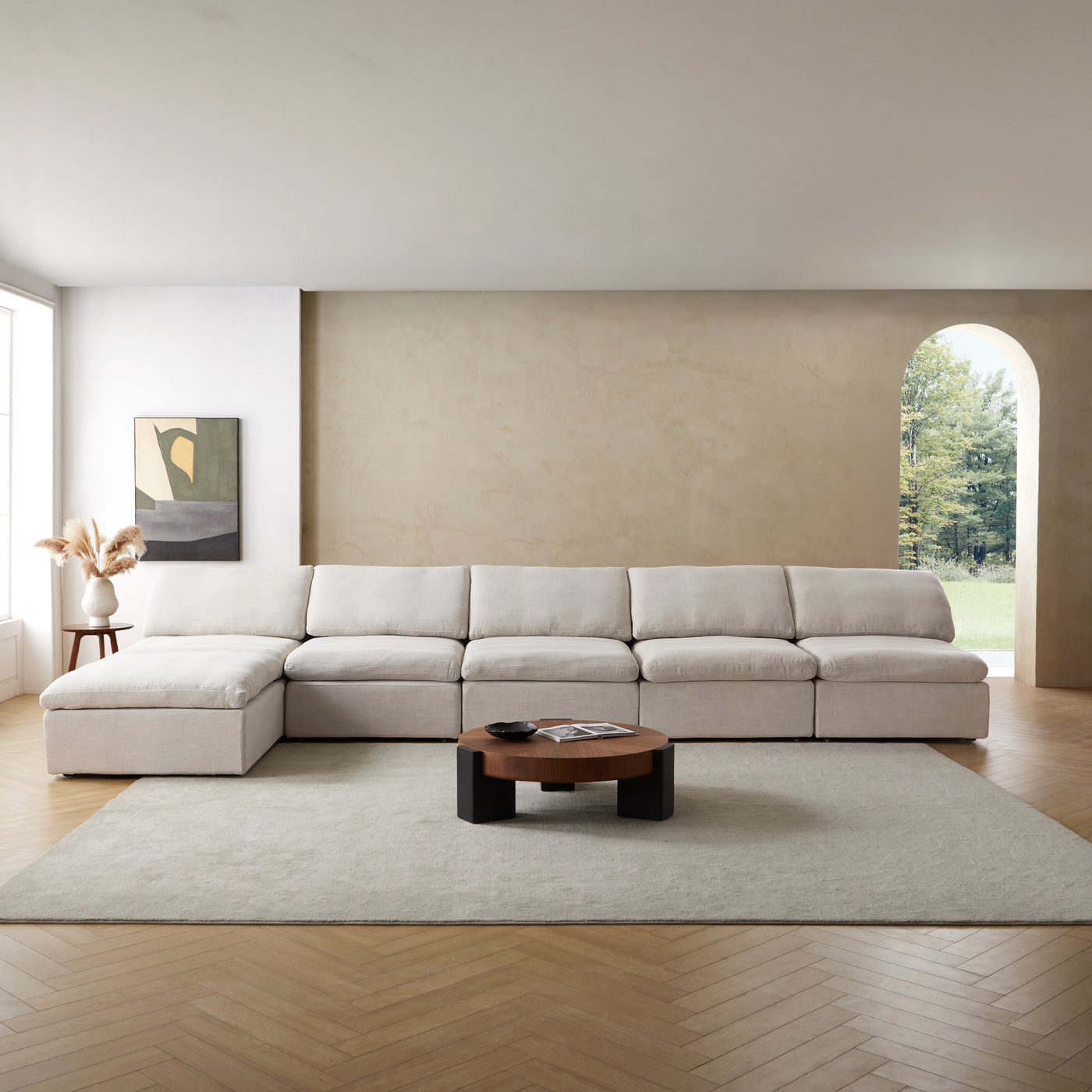 Sale Tender Armless Sofa-Sand-5 Seater (187″) + 1 Ottoman (37.4″)