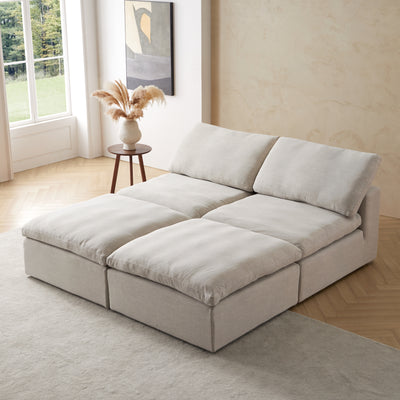 Sale Tender Armless Sofa-Sand-2 Seater (74.8″) + 2 Ottoman (74.8″)