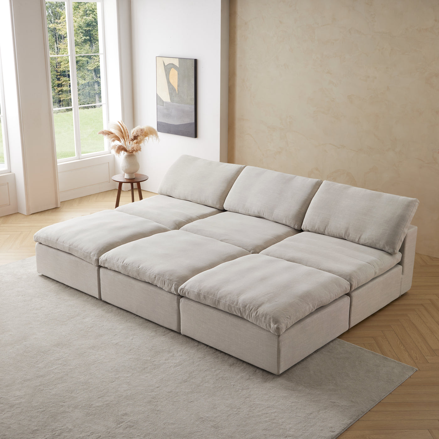 Sale Tender Armless Sofa-Sand-3 Seater (112.2″) + 3 Ottoman (112.2″)