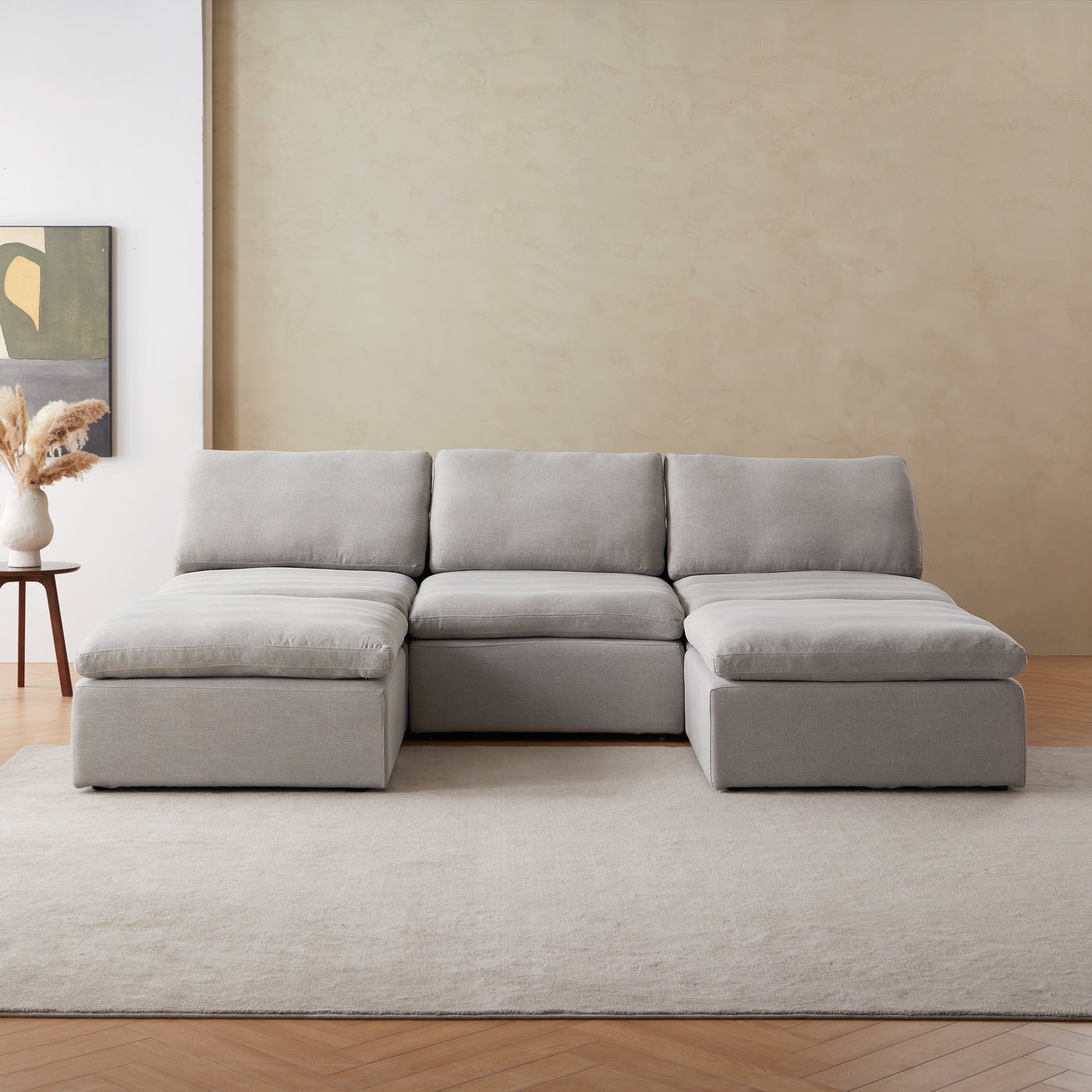 Sale Tender Armless Sofa-Gray-112.2″-3 Seater (112.2″) + 2 Ottoman (74.8″)