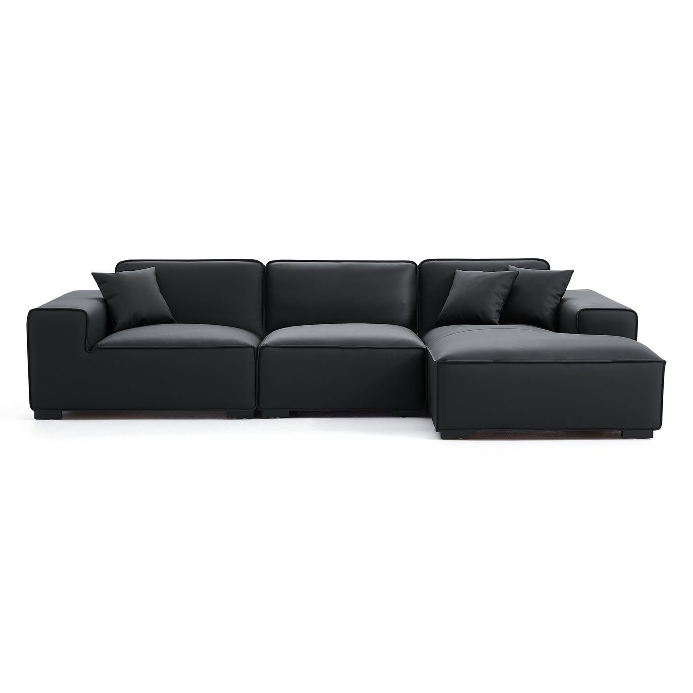 Domus Modular Dark Gray Leather Sectional Sofa-Black-126.0"-Facing Right