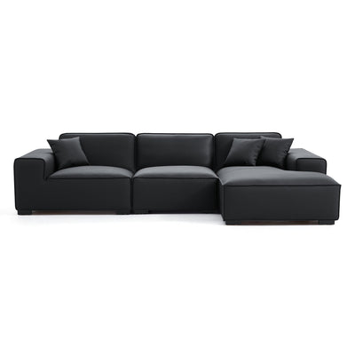 Domus Modular Khaki Leather Sectional Sofa-Black-126.0"-Facing Right