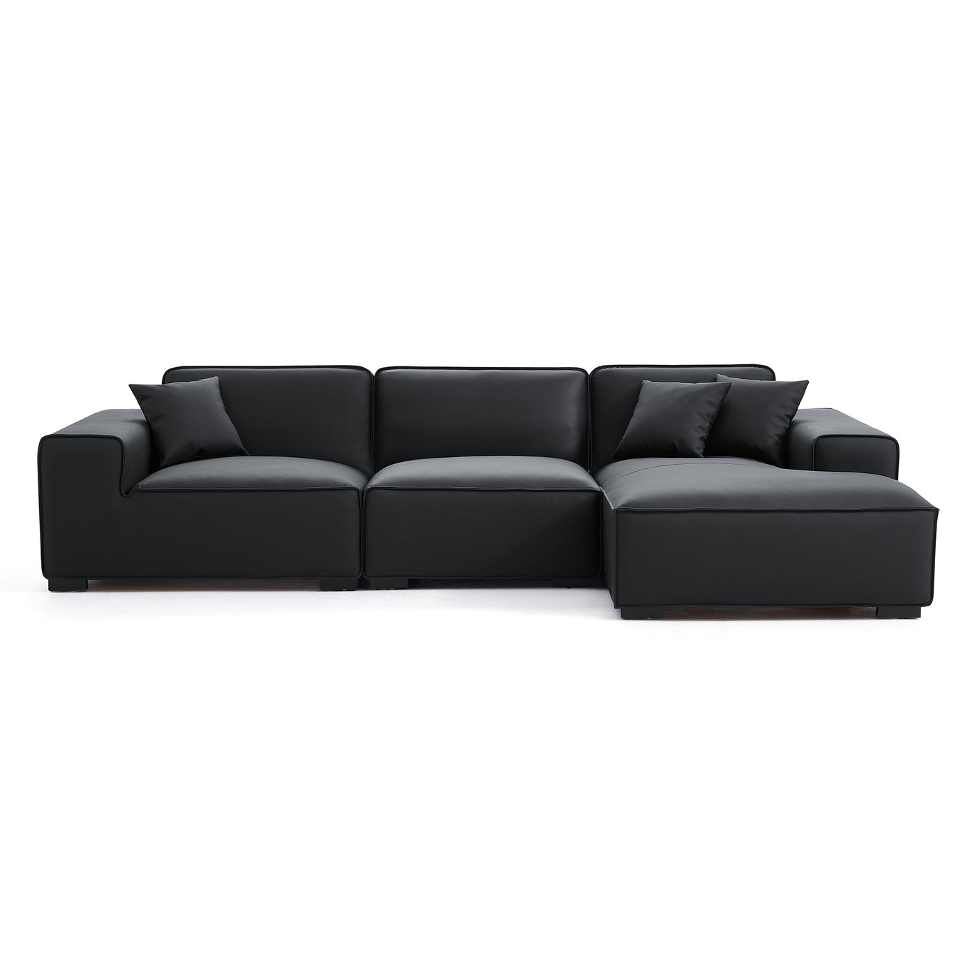 Domus Modular Beige Leather Sectional Sofa-Black-126.0"-Facing Right