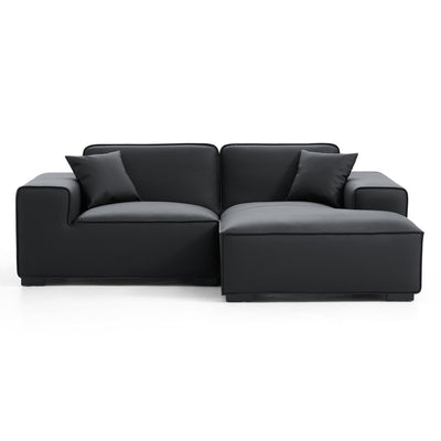 Domus Modular Khaki Leather Sectional Sofa-Black-90.6"-Facing Right