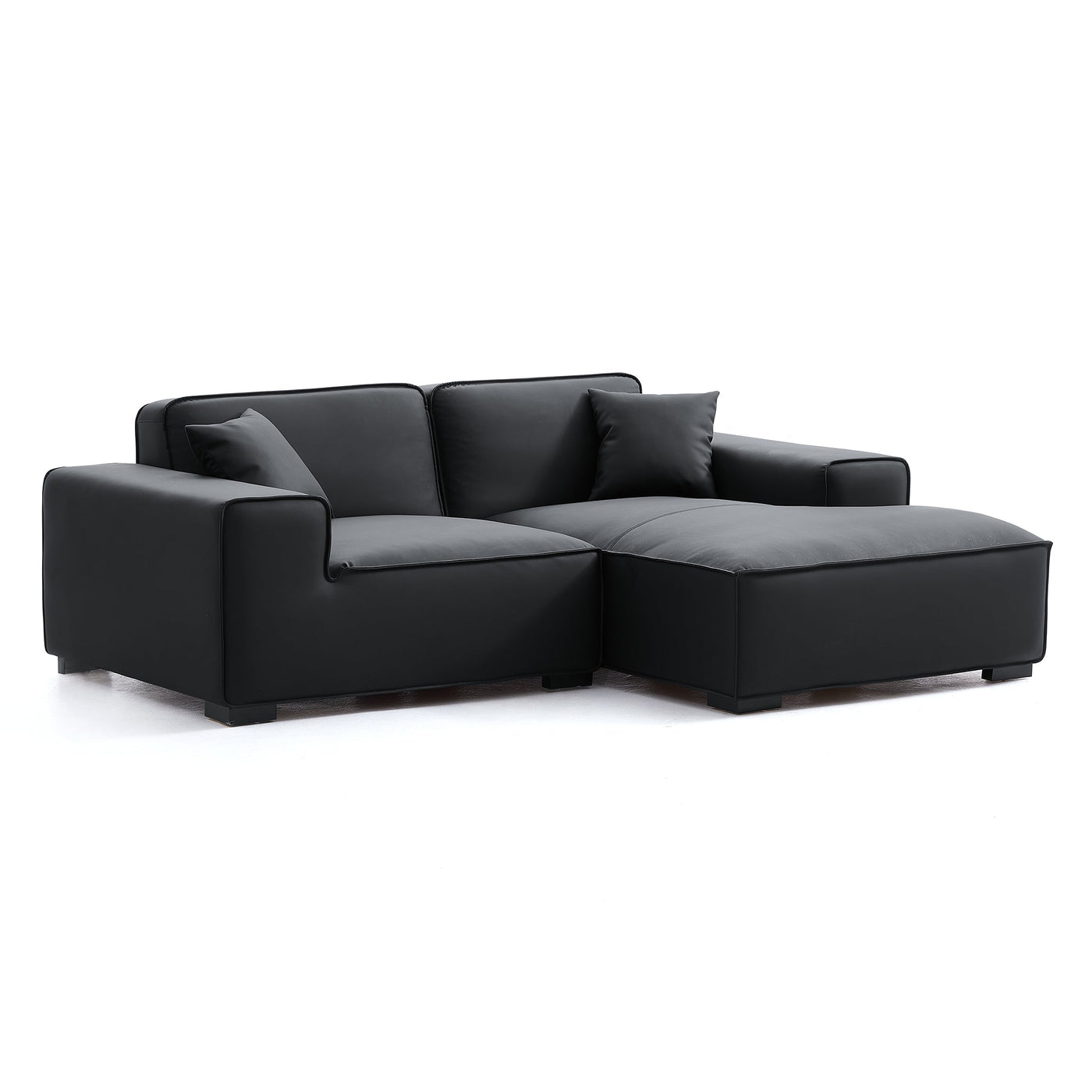 Domus Modular Dark Gray Leather Sectional Sofa-Black-90.6"-Facing Right