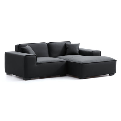 Domus Modular Beige Leather Sectional Sofa-Black-90.6"-Facing Right