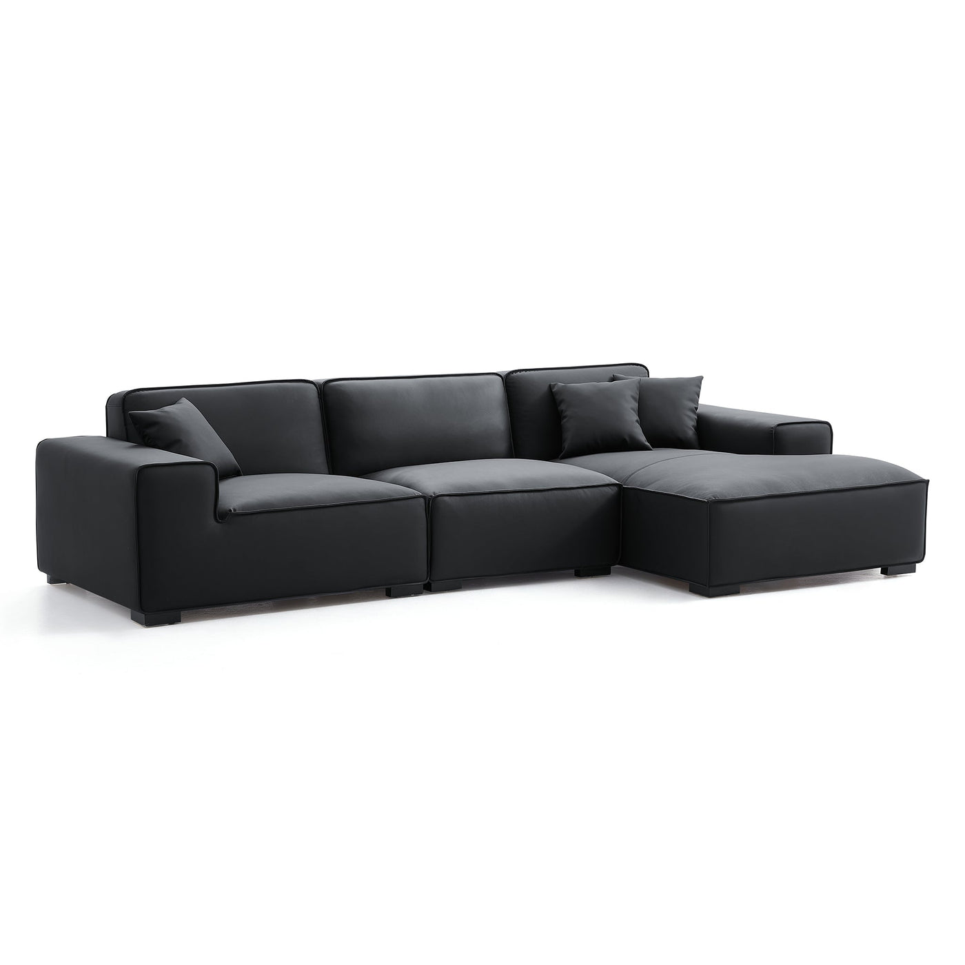 Domus Modular Khaki Leather Sectional Sofa-Black-126.0"-Facing Right