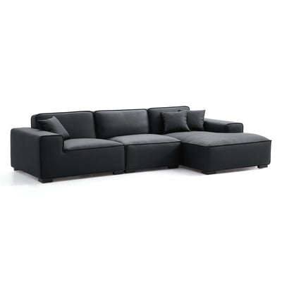 Domus Modular Dark Gray Leather Sectional Sofa-Black-126.0"-Facing Right